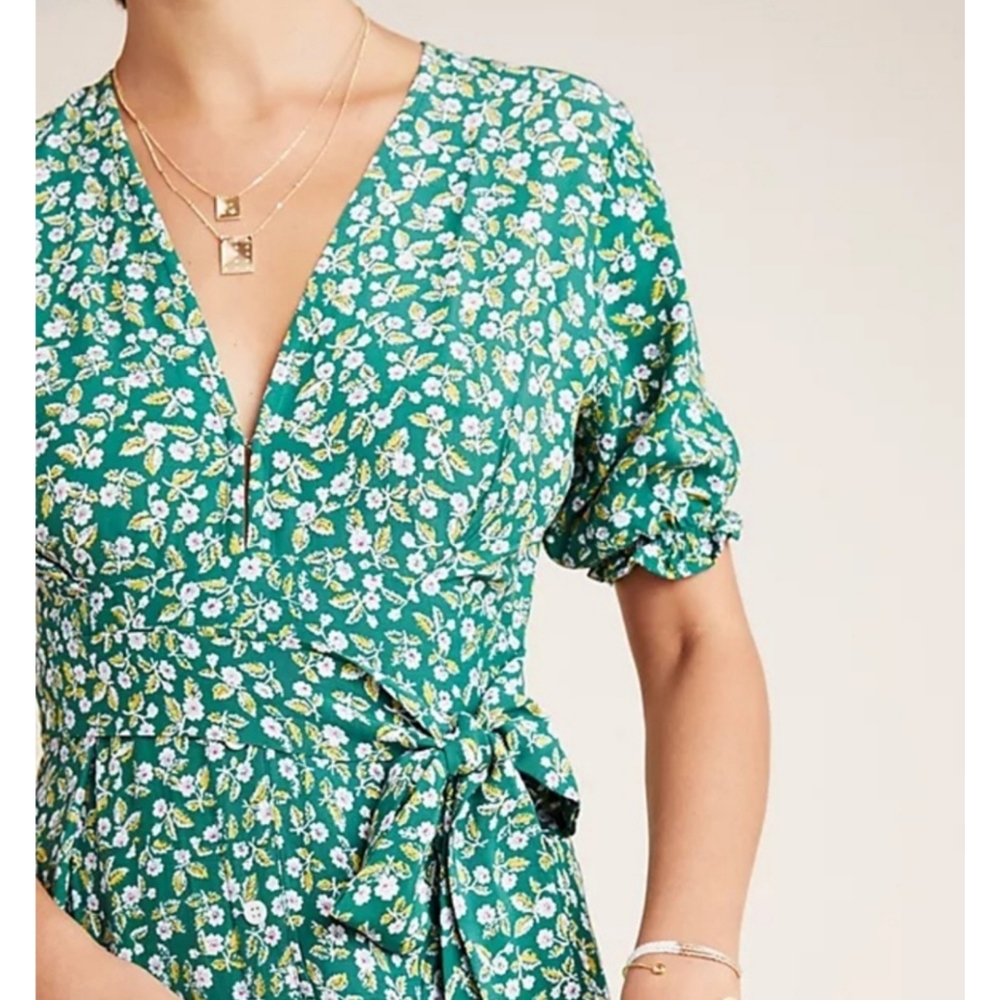 Faithfull The Brand Anthropologie Farah Midi Dress Green Floral 2 - Picture 3 of 13